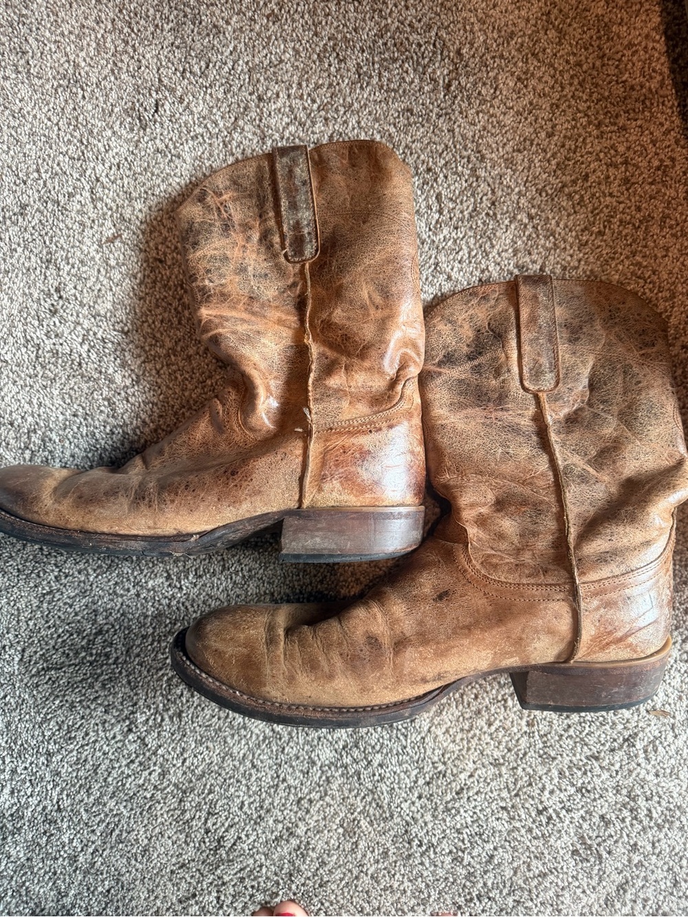 Lucchese Distressed Brown Leather Western Boots size 10 1/2